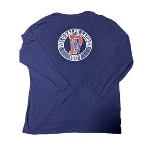 Polo Ralph Lauren T Shirt Mens Large Blue 1967 Graphic Print Long Sleeve College